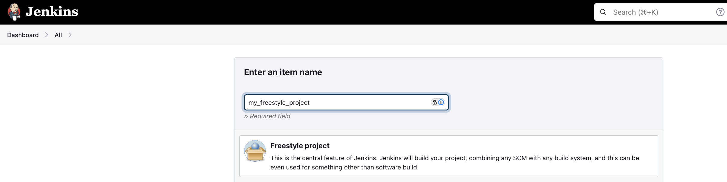 Filled-out item name and Freestyle option
